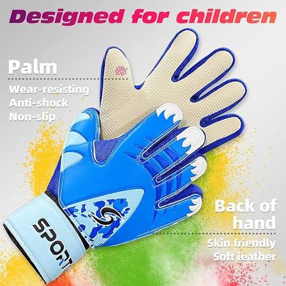 Sportout Kids Goalkeeper Gloves, Soccer Gloves with Double Wrist Protection and Non-Slip Wear Resistant Latex Material to Give Protection to Prevent Injuries