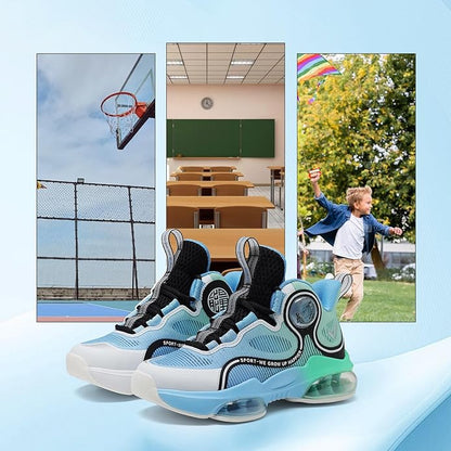 VITUOFLY Kids Basketball Shoes Boys Air Cushion Sneakers Girls Mid Top School Hoops Shoes Non-Slip Outdoor Sports Running Gym Comfortable Durable Little Kid/Big Kid