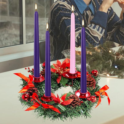 4 Pack Advent Taper Candles Premium Hand Dipped 10in Unscented Christmas Taper Candles - Ideal for Seasonal Celebrations, Holidays, Church, Celebration, Party