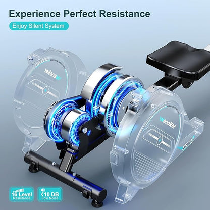 Rowing Machine,Wenoker Magnetic Rower Machine for Home,App Supported 350 LB Weight Capacity, Smooth Whisper Quiet with LCD Monitor Tablet Holder & Comfortable Seat Cushion, Compact and Saves Space