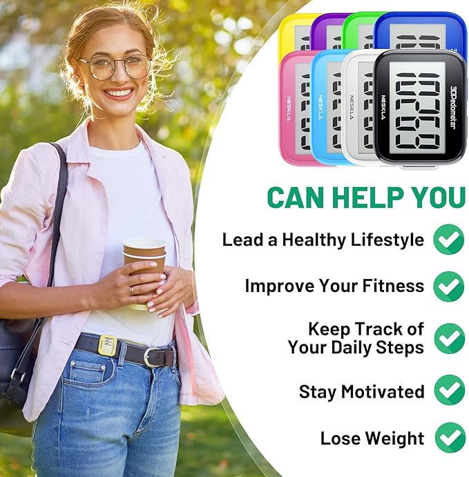 3D Pedometer for Walking, Simple Step Counter with Large Digital Display, Step Tracker with Removable Clip Lanyard, Accurately Track Steps for Men Women Kids Adults Seniors
