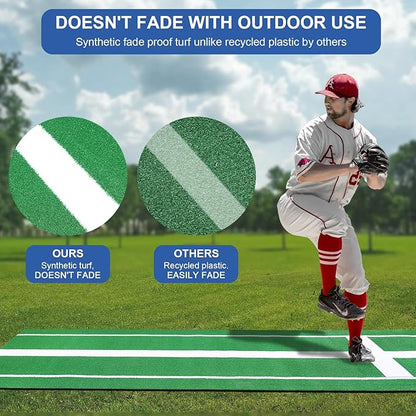 10x3 FT Softball Pitching Mat with Mound, Anti-Fade Softball Practice Turf Mat Indoor Outdoor Pitching Training Matt with Anti-Slip Bottom