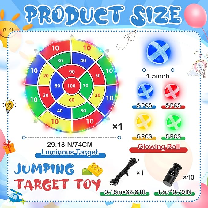 29" Dart Board Game Trampoline Accessories, Toss Game Dartboard with 20 Sticky Balls, Indoor & Outdoor Trampoline, Sport Fun Party Play Toys for Birthday Gifts