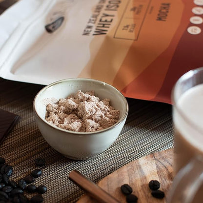 Taha Health & Nutrition Mocha Whey Protein Isolate Powder, 30g Protein, 7.9g BCAAs, 4.3g Leucine | New Zealand Free-Range, Grass-Fed Dairy | Gluten-Free, Keto, Kosher | 2LB, 24 Servings