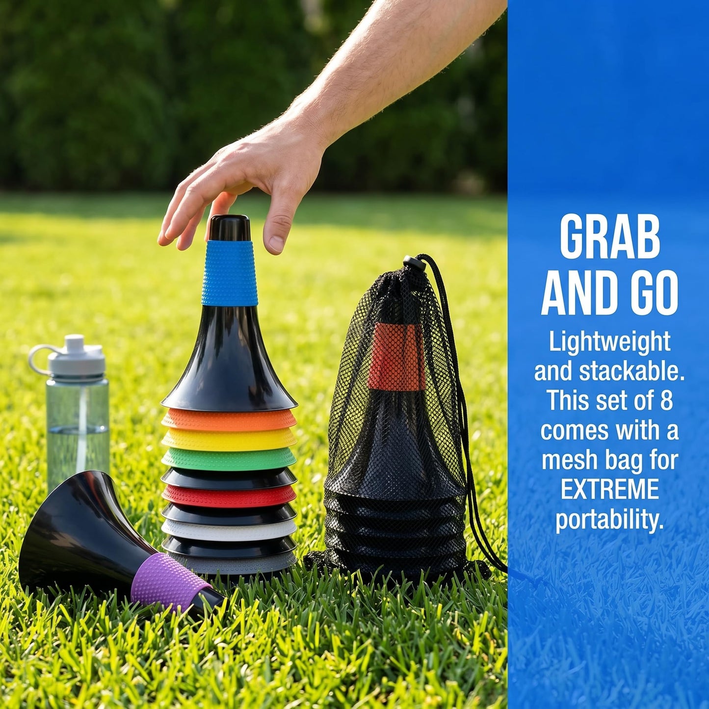 ZEAYEA 8 Pcs Agility Training Sport Cone, 9 Inches Soccer Cones with Carry Bag, Basketball Training