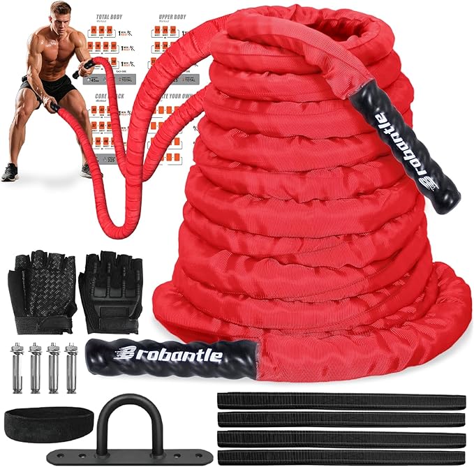 Battle Rope 1/1.26/1.5/2 Inch Diameter,Pink 30FT/40FT/50FT Exercise Workout Ropes for Home Gym Heavy Weighted Training Rope for Working Out