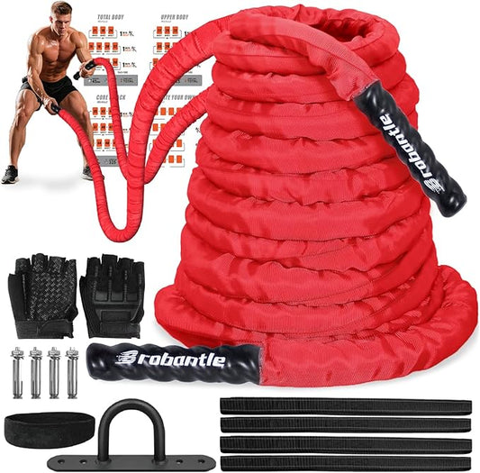 Battle Rope 1/1.26/1.5/2 Inch Diameter,Pink 30FT/40FT/50FT Exercise Workout Ropes for Home Gym Heavy Weighted Training Rope for Working Out