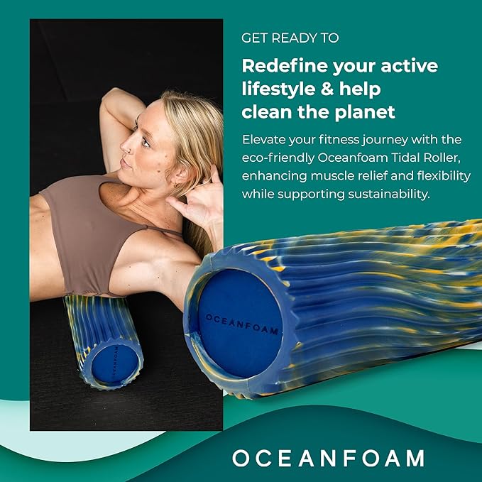 Oceanfoam Tidal Roller - Royal, Gold & Natural Marbled - Muscle Massage Foam Roller for Back Pain & Stretching - Firm & Ergonomic Wide Wave Textured - Yoga, Athletics, & Wellness - Full Size, 20" x 5"