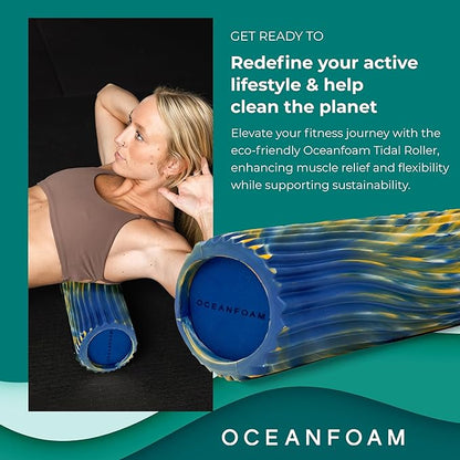 Oceanfoam Tidal Roller - Royal, Gold & Natural Marbled - Muscle Massage Foam Roller for Back Pain & Stretching - Firm & Ergonomic Wide Wave Textured - Yoga, Athletics, & Wellness - Full Size, 20" x 5"