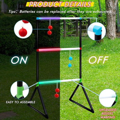 Sosation Light up Ladder Ball Set 6 Glow in The Dark Ball 2 LED Ladder Toss Outdoor Lawn Toss Game with Bag for Indoor Lawn Camping Beach Backyard Games