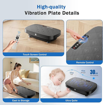 Vibration Plate Exercise Machine, Vibration Plate for Lymphatic Drainage & Body Toning, Whole Body Vibration Plate Platform with Bluetooth, Ultra-Quiet Home Gym Equipment, Resistance Bands