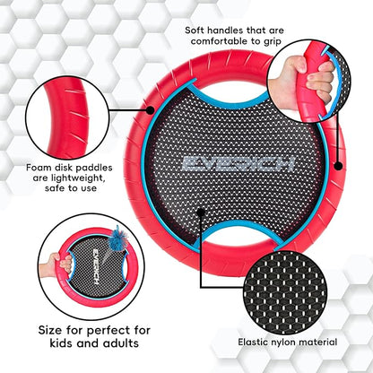 EVERICH TOY Trampoline Paddle Ball Set with 2 Bouncy Paddles & 4 Balls - Soft Foam Design for Kids Play Indoor Outdoor Beach Backyard Lawn - Great Gift Idea for Boys & Girls (Green & Red)
