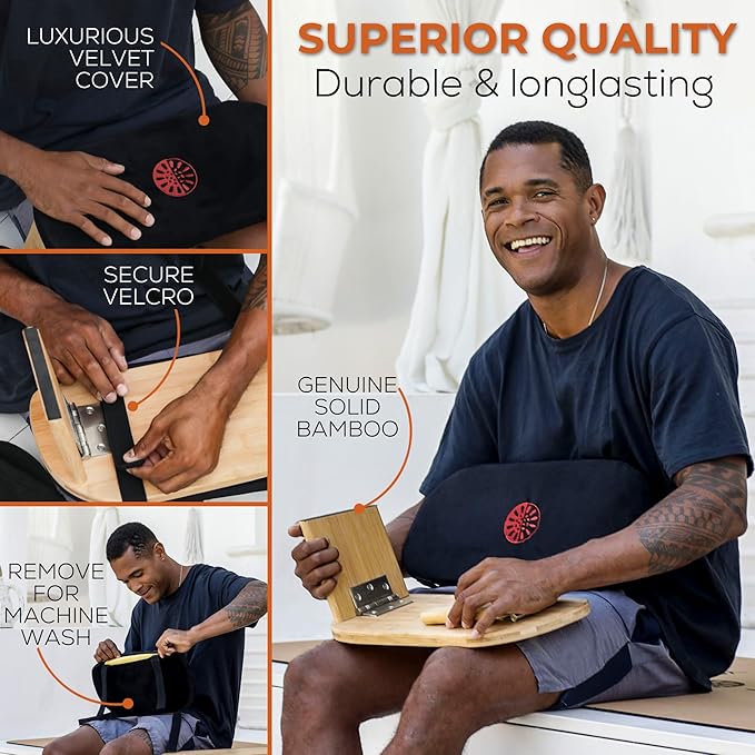 Yoga Dood Meditation Bench - Folding Bamboo Meditation Stool with Velvet Cushion & Carry Bag, Seiza Prayer Bench