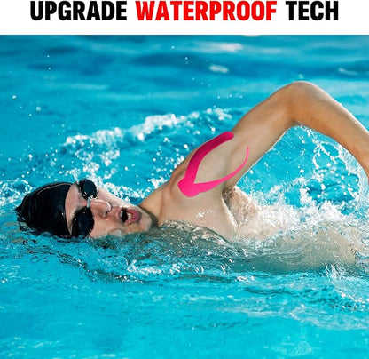 60PCS Precut Kinesiology Tape Strips, 2 inch x 10 inch Athletic Tape, Kinetic Tape, Elastic Muscle Tape, Sports Tape, Knee Tape for Exercise and Daily Use - Rose Red