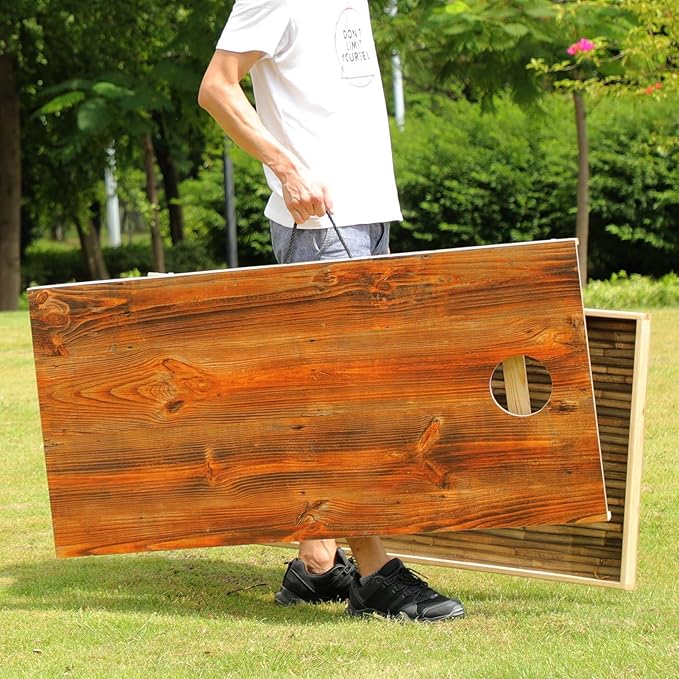 Solid Wood Premium Cornhole Game Set, Bean Bag Toss Game for Tailgate, Outdoor, Backyard - Professional Portable Cornhole Boards & Set of 8 Cornhole Bean Bags (Junior, Tailgate, Regulation Size)