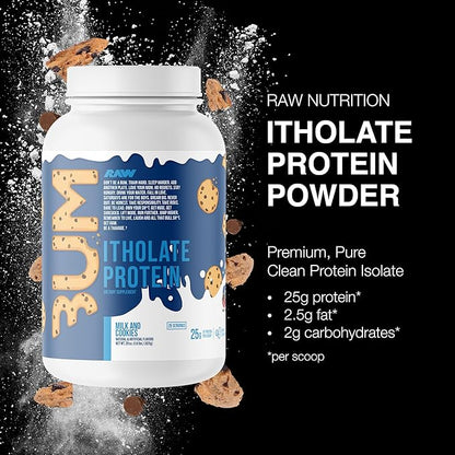 RAW Whey Isolate Protein Powder, Milk & Cookie (CBUM Itholate) - 100% Grass-Fed Sports Nutrition Powder for Muscle Growth & Recovery - Low-Fat, Low Carb, Naturally Flavored - 25 Servings