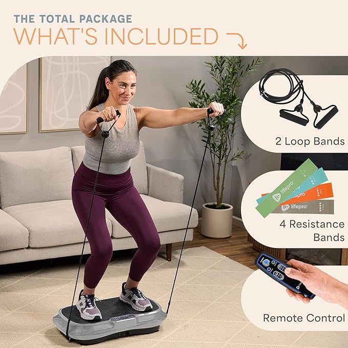 Lifepro Waver Vibration Plate Exercise Machine for Lymphatic Drainage, Muscle Activation, Full-Body Workout Vibrating Platform with Loop Bands, Fitness Equipment for Strength Toning & Fat Loss