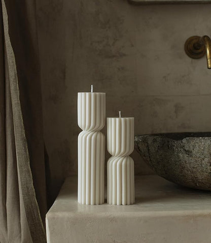 LAWA Spiral Spire Candle - Large Beautiful Handmade Pillar Scented Soy Wax Elegant Bubble Aesthetic Candle Housewarming Gift Home Room Shelf Decor Idea White (Set of 2, White)