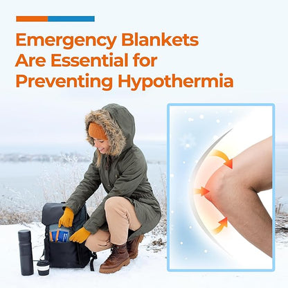Emergency Blankets (10 Packs, 84" L x 52" W) Mylar Thermal Blankets for Survival and Protection,Space Blanket Survival Kits Camping Blanket, Ideal for Outdoors, Hiking, Survival, Marathons