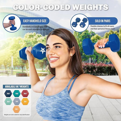 Yes4All Vinyl Hexagon Dumbbell - Dumbbells Set of 2 Hand Weights for Home Gym & Strength Training (2-15 lbs Weight Options)