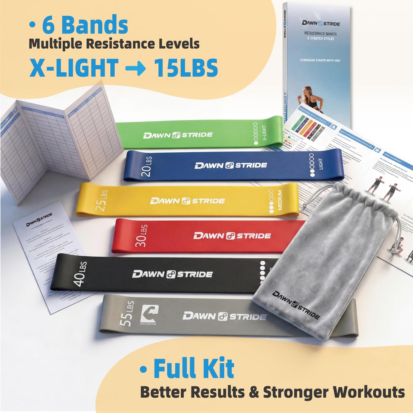 Dawnstride 6-Level Resistance Loop Bands Up to 55LBS for PT & Strength
