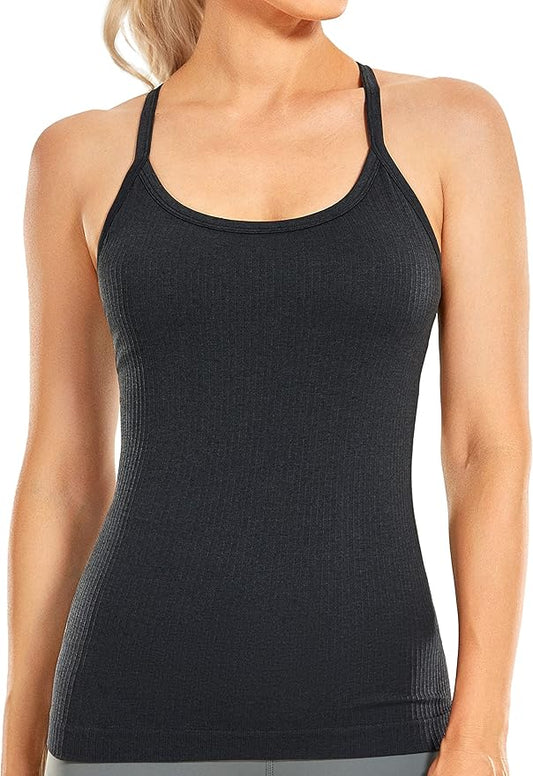 CRZ YOGA Seamless Workout Tank Tops for Women Racerback Athletic Camisole Sports Shirts with Built in Bra