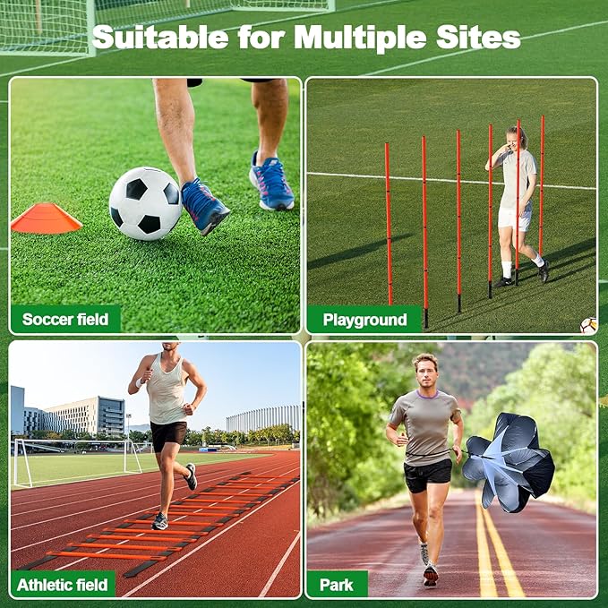 24Pcs Soccer Agility Training Equipment Set Ultimate Agility Poles Cones Ladder More for Quick Assembly and Easy Portability Suitable for All Skill Levels Enhance Speed Agility Training