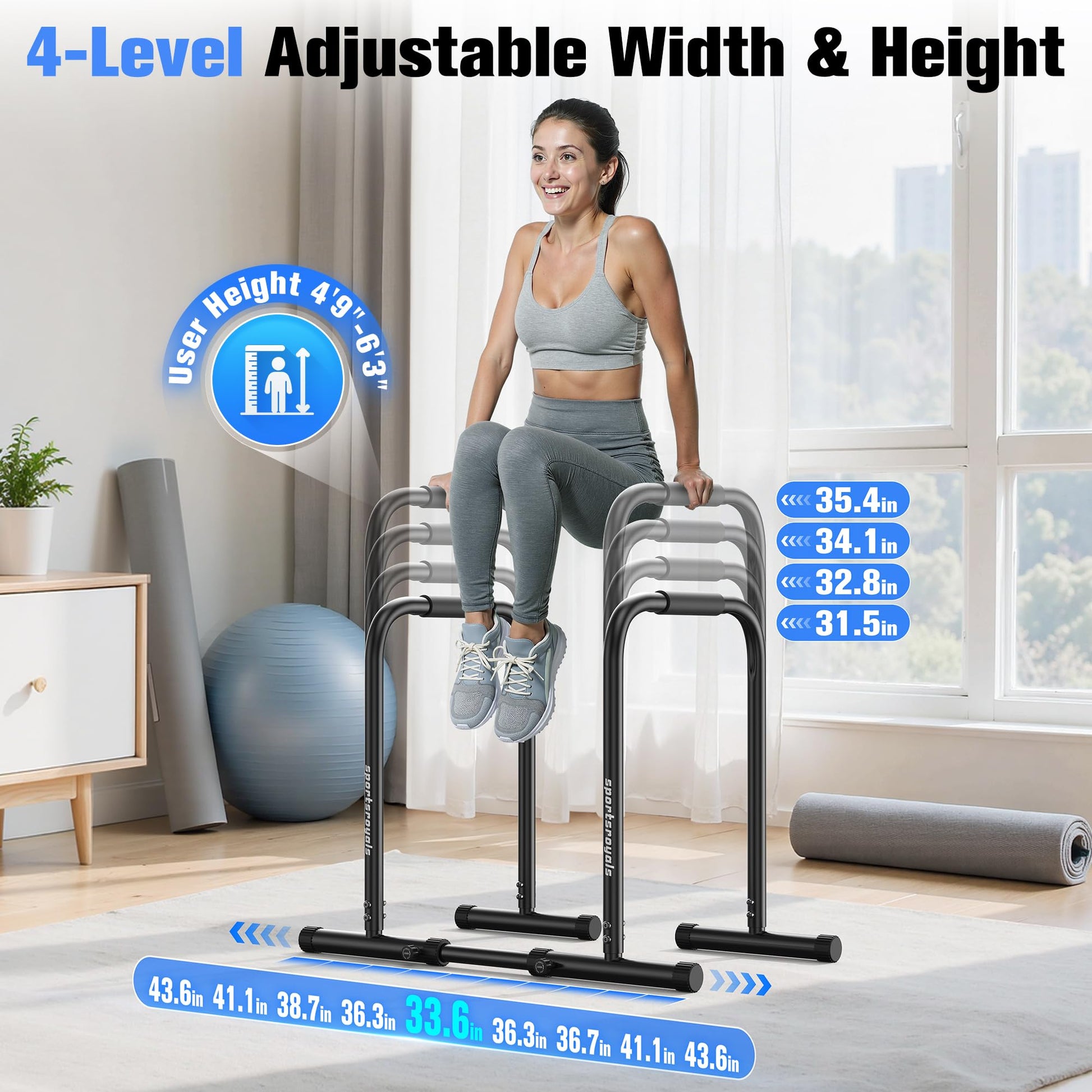 Sportsroyals Adjustable Dip Bar for Home,400lbs Cap Calisthenics Equipment