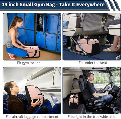 Small Gym Bag with Wet Pocket - 14 inch Mini Duffle Bag for Men & Women Lightweight Carry On Bag for Travel Sport - Pink