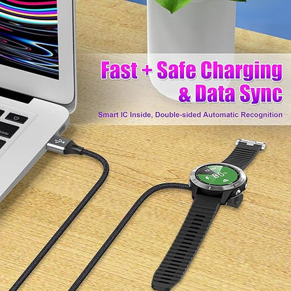 AGVEE 3.3ft Charger for Garmin Watch, L-Shape Charging Cable for Fenix, Forerunner, Vivoactive, Instinct, Venu, Tactix, Approach, D2, Quatix Series, Right Angle Braided, Dark Gray