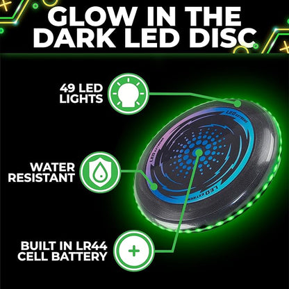 Toysery LED Light Up Fresbee - Glow in The Dark Fresbee for Kids and Adults, Flying Disc Adventure for Day and Night - Easy to Use Ideal for Camping Game
