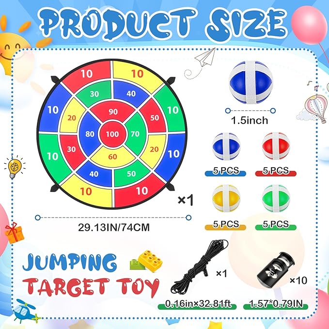 29" Dart Board Game Trampoline Accessories, Toss Game Dartboard with 20 Sticky Balls, Indoor & Outdoor Trampoline, Sport Fun Party Play Toys for Birthday Gifts