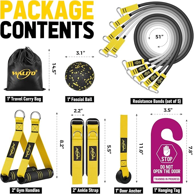 WALITO Resistance Bands Set - Exercise Bands with Handles, Door Anchor, Legs Ankle Straps, for Heavy Resistance Training, Physical Therapy, Muscle Training, Yoga, Home Workouts, Gym Equipment