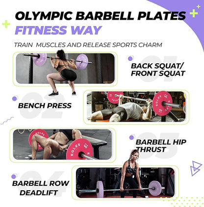 EGLES Vibrant Colorful Olympic Weight Plates, Rubber Barbell Plates, 2-inch Standard Virgin Rubber Bumper Plate 10 15 25 35 45LB for Home Gym Weightlifting, Strength Training, Fit Workouts