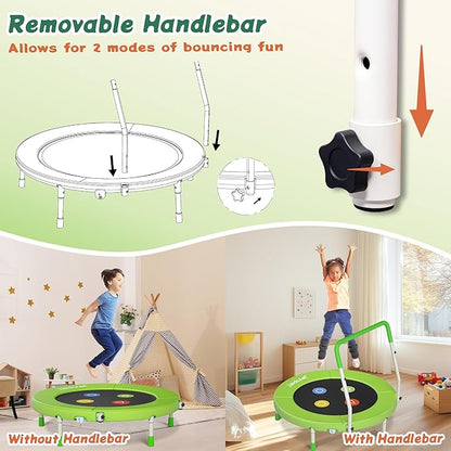 3FT Toddler Trampoline with Adjustable Handlebar, 36" Foldable & Spring-Free, Mini Kids Indoor Outdoor Trampoline for Ages 1-6, Noiseless Jumping Mat, Safe & Sturdy Design, Supports Up to 100 lbs