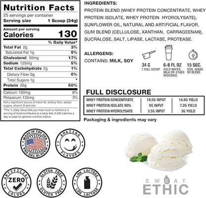 Whey'd Protein Powder, 25 G Whey Protein Blend with Concentrate, Isolate & Hydrolysate, Low Lactose & Digestive Enzymes for Easy Mixing & Smooth Texture, Vanilla Cream Flavor, 25 Servings