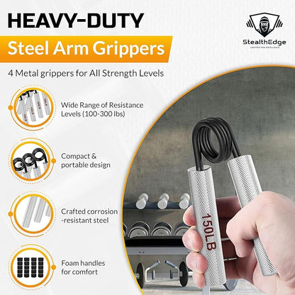 Heavy Duty Fitness Set - 5 Resistance Bands (Max 520 lbs Combined), 4 Hand Grippers (300 lbs), Mini Bands (Low to Very High), Foam Roller, Jump Rope - Ultimate All-in-One Workout Kit