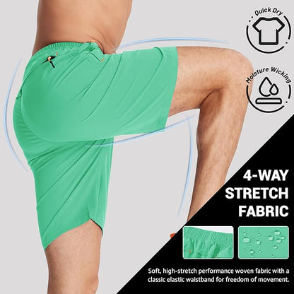 TACVASEN Men's Running Athletic Shorts 9" Quick Dry Workout Gym Shorts Lightweight Summer Shorts 3 Zipper Pockets