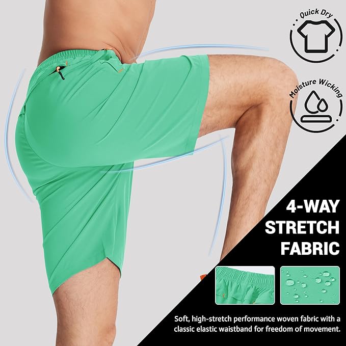 TACVASEN Men's Running Athletic Shorts 9" Quick Dry Workout Gym Shorts Lightweight Summer Shorts 3 Zipper Pockets