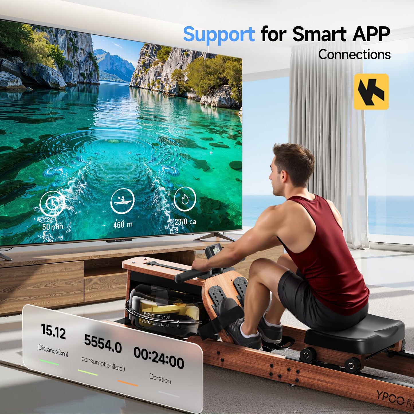 YPOO Rowing Machine for Home, 350LB 16-Level Magnetic Resistance Foldable