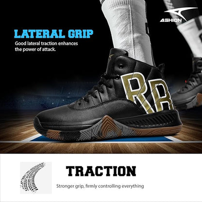 ASHION Mens Basketball Shoes High Top Streetball Lightweight Outdoor Sneakers Cushioning Shoes for Sport Athletic Fitness