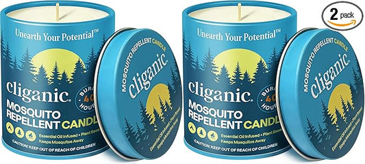 Cliganic Natural Mosquito Repellent Candle (9oz, Pack of 2) | Citronella, DEET Free, Essential Oil