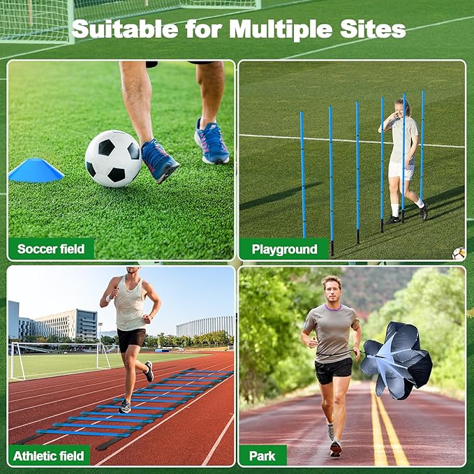 24Pcs Soccer Agility Training Equipment Set Ultimate Agility Poles Cones Ladder More for Quick Assembly and Easy Portability Suitable for All Skill Levels Enhance Speed Agility Training