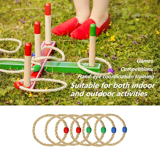6 Pack Sisal Rope Ring Toss Game Replacement Parts for Adults and Kids, Outdoor Toss Rings for Agility Practice and Speed Game and Yard Games and Lawn Games for Party (3 Colors-Red Green Blue)