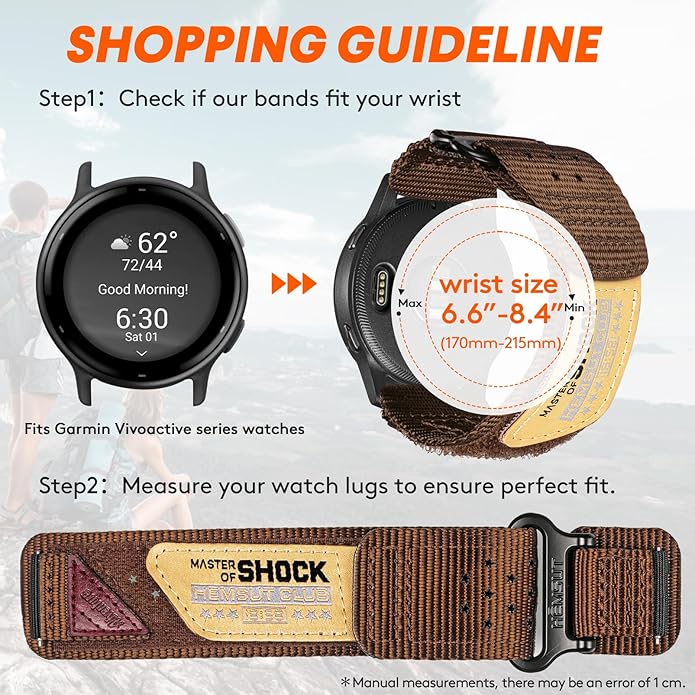 20mm Nylon Band Compatible with Garmin Vivoactive6/5/3,Forerunner 165/55/645/245 Music, 20mm Soft Nylon Replacement Strap