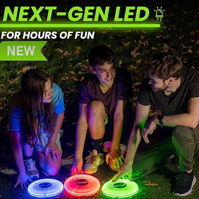 TOMLEON LED Flying Disc with Millions of Colors, Rechargeable & Waterproof, Smart Light Modes, Light-Up 175g - Frisbee for Outdoor Fun, Camping, Birthdays for Men, Boys, Teens, & Kids