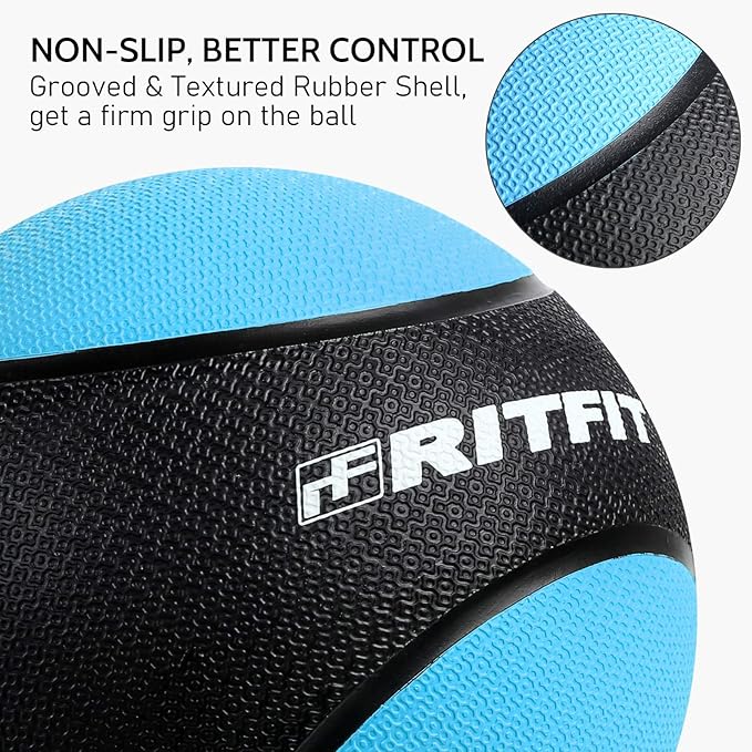 RitFit Weighted Medicine Ball - Non-Slip Rubber Shell & Dual Texture Grip - Workout Exercise Ball for Core Strength, Balance Training, Coordination Fitness - Multiple Weights & Colors