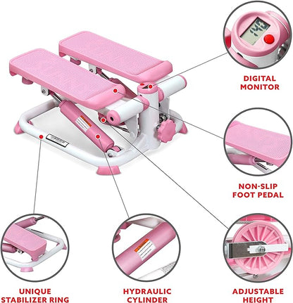 Sunny Health & Fitness Mini Steppers for Exercise at Home, Stair Step Workout Machine, Full Body Cardio Equipment, with Optional Free SunnyFit App Connection and Resistance Band