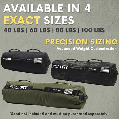 Polyfit Sandbag Pro - Workout Sandbag with Triple Closure Filler Bag and Reinforced Nylon Webbing - Sand Not Included - Multiple Colors & Sizes