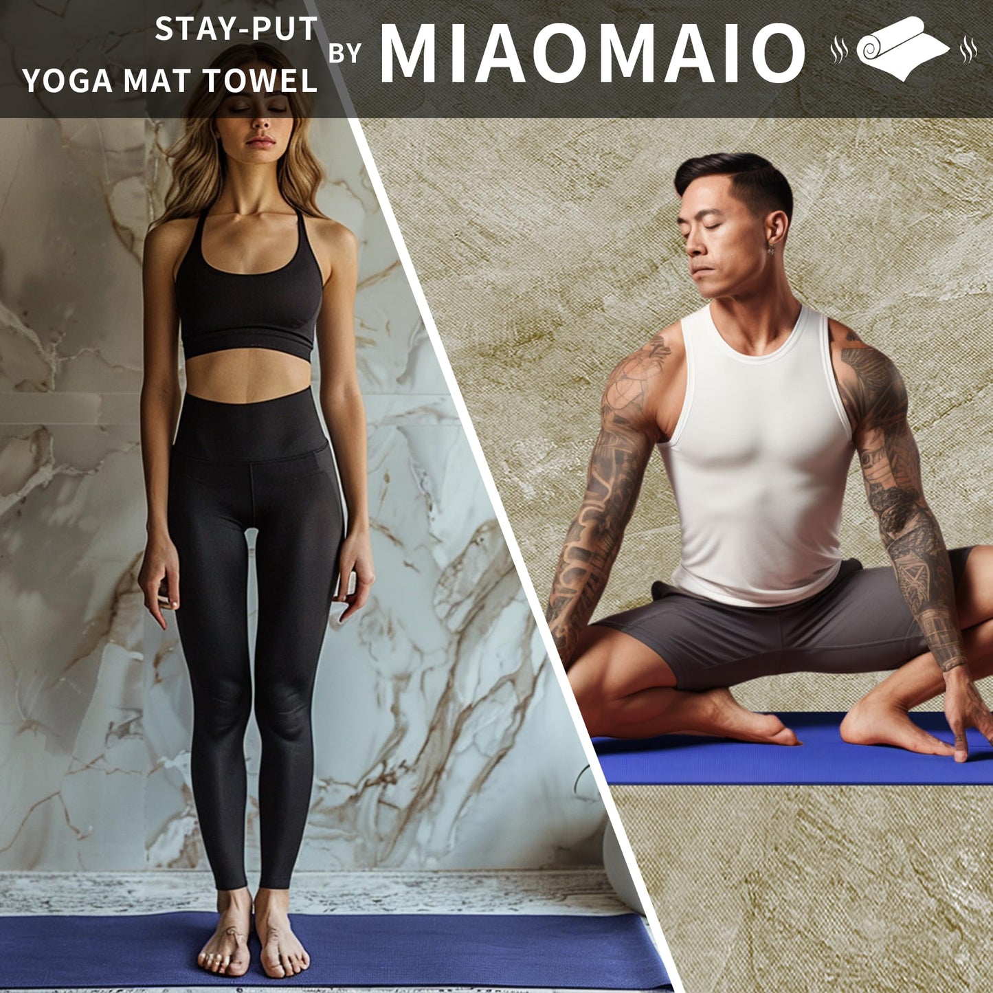 MIAOMIAO Non-Slip Hot Yoga Towel Set,Super Absorbent Microfiber in, 24.5" x 72" - Anti-Slip, Injury